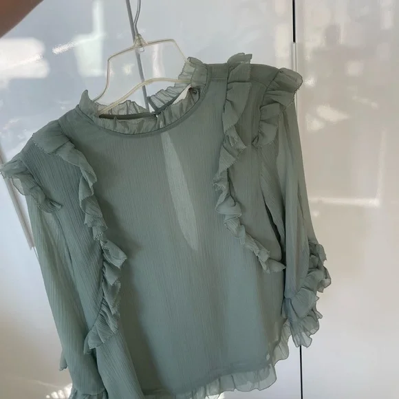 H&M Soft Green Ruffled Blouse - Picture 3 of 7